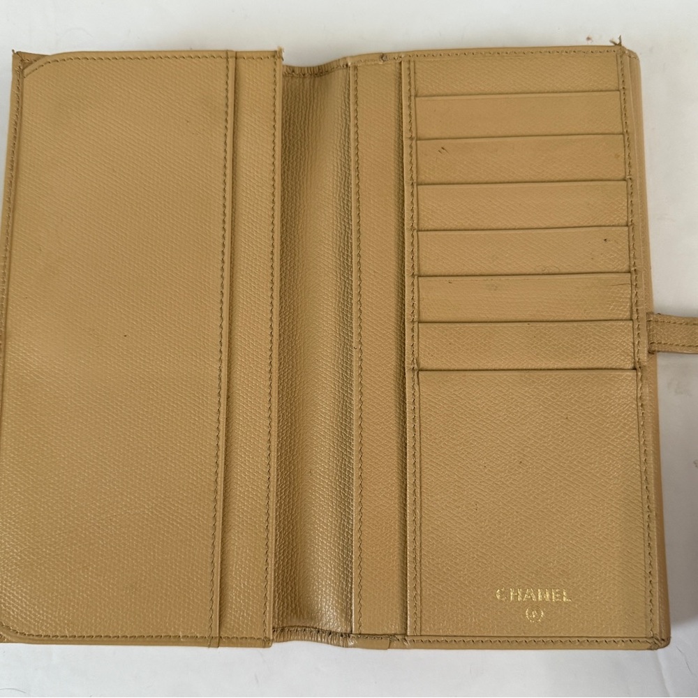 CHANEL Long Wallet Double Sided Snap Button Beige Leather Authentic - Picture 5 of 16